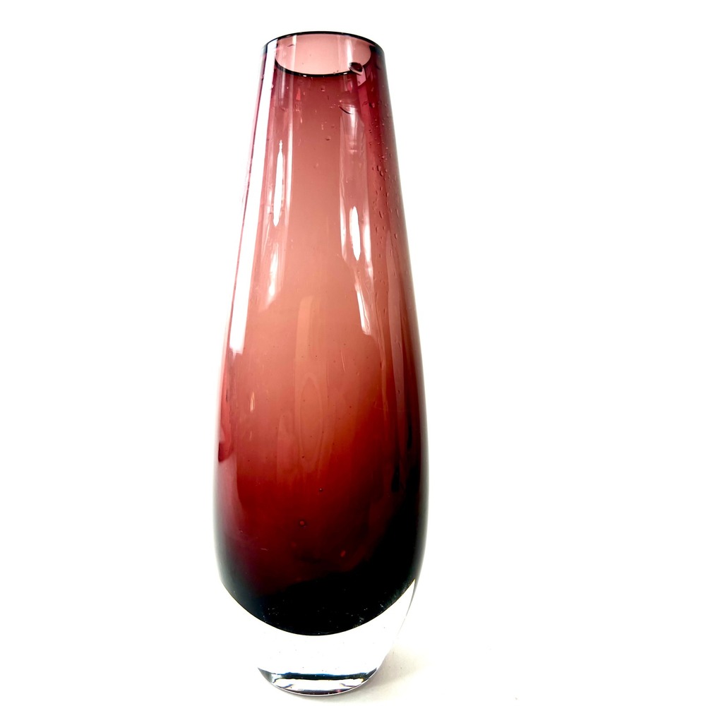 Amethyst Purple Sommerso Art Glass Vase Tapered Teardrop Mid Century Modern 8.5"